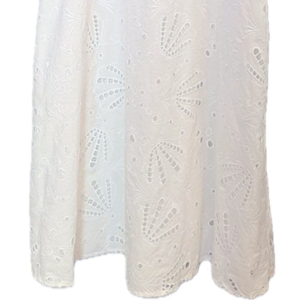 LOFT | White Shell Eyelet Midi Dress Spaghetti Straps | Size 10P - Picture 6 of 14